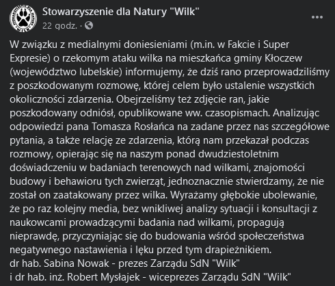 Screenshot 2021 08 17 at 14 16 58 1 Stowarzyszenie dla Natury Wilk Facebook